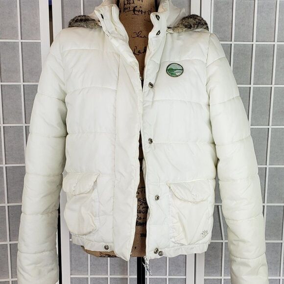 Roxy Faux Fur Hooded Puffer Jacket Size Large - Picture 1 of 9